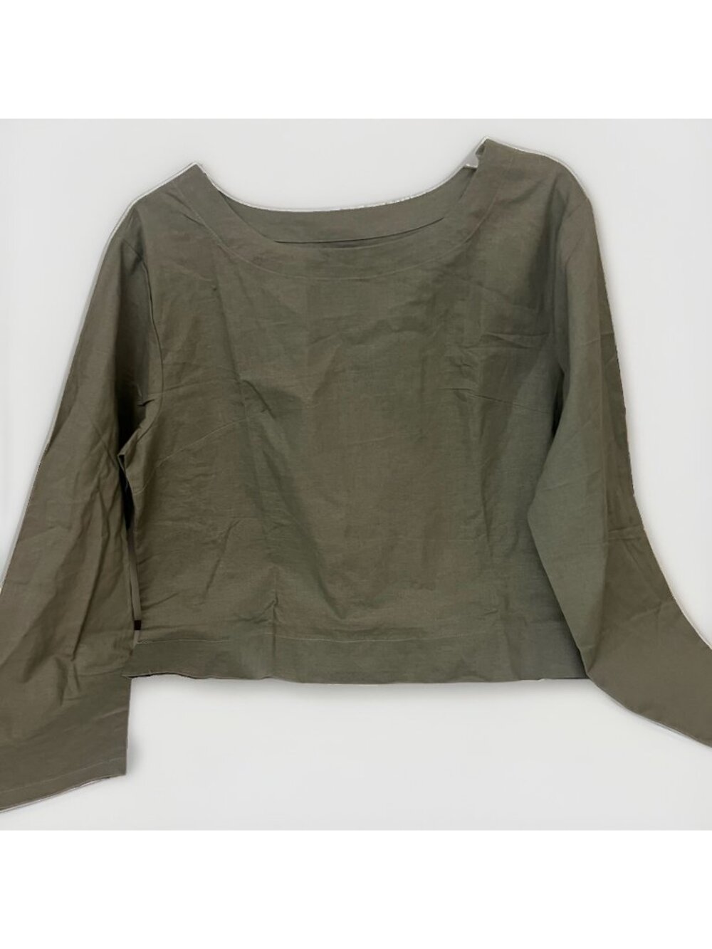 NWT NORTH FASHION Minimalist Cotton Linen Long Sleeve Top Blouse Wide Neck M. Jj